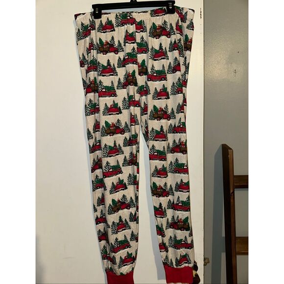 PJ Place Christmas Flannel Pajamas 2 pc. Unisex Adult XL Red Truck Tree Print - Picture 4 of 5
